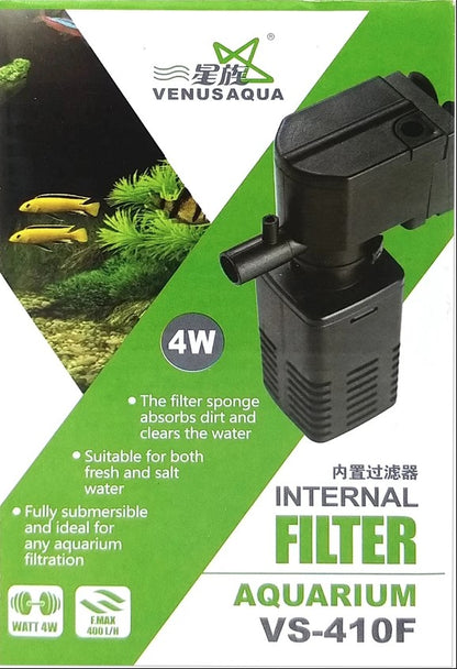 VENUS AQUA VS-410F Aquarium Internal Filter Suitable for Small Mini Tank (10-20 Litre) (Power: 4W, Flow MAX: 400 L/H)